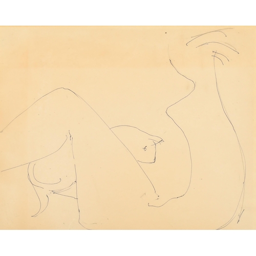 364 - Roger Hilton (1911-1975) British. Nude with Cat, Ink (on sketchbook paper), Inscribed on a backing b... 