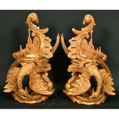 534 - Alexander G Ley & Son. A Pair of Reproduction Carved Wood 'Ho Ho' Bird Wall Brackets, 14.5