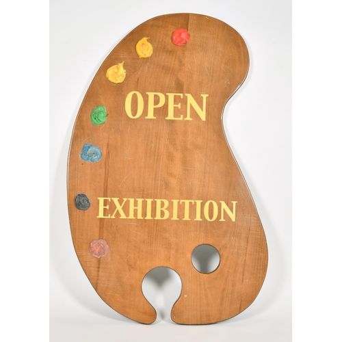 540 - Alexander G Ley & Son. A Wooden Sign 'Open Exhibition', on a wooden shaped palette, 40