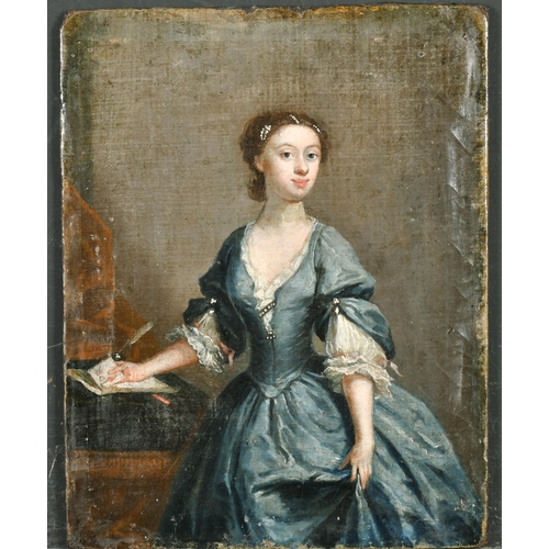 56 - Circle of William Hogarth (1697-1764) British. Three Quarter Length Portrait of a Lady, Oil on canva... 