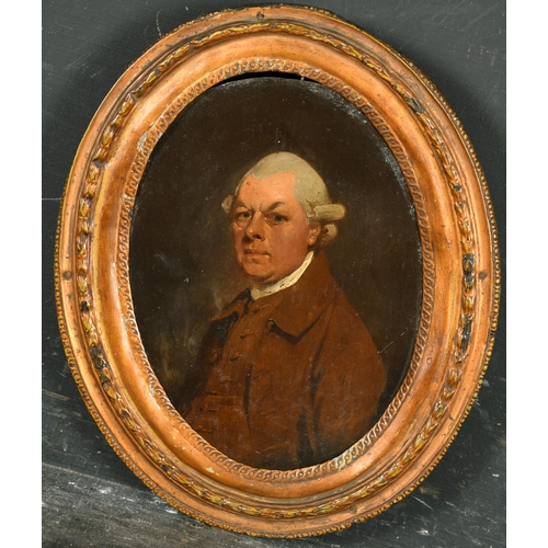 57 - Circle of George Stubbs (1724-1806) British. Bust Portrait of a Wigged Man wearing a Brown Coat, Oil... 