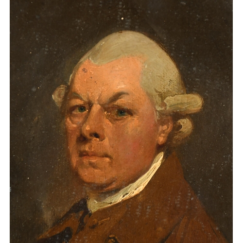 57 - Circle of George Stubbs (1724-1806) British. Bust Portrait of a Wigged Man wearing a Brown Coat, Oil... 