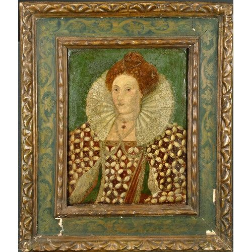 65 - Late 16th Century English School. Portrait of Queen Elizabeth I, in a Jewelled Dress and Lace Ruff, ... 