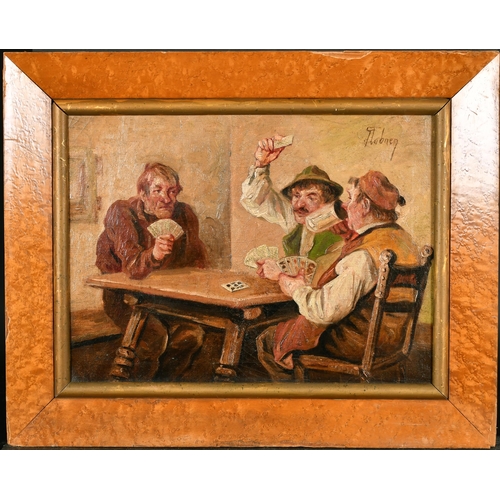 220 - Hobnen (19th Century) European. A Game of Cards, Oil on Canvas, Signed, in a maple Frame, 12