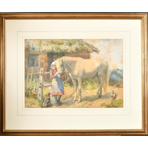 103 - Alfred William Strutt (1856-1924) New Zealander. A Young Girl with a Pony and Dog, Watercolour, Sign... 