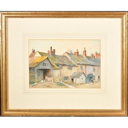 104 - Arthur Claude Strachan (1865-1938) British. A Donkey and Ducks by Cottages, Watercolour, Signed, 7