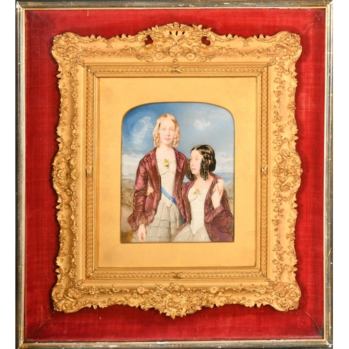 107 - Early 19th Century English School. Study of Two Girls, Watercolour on ivorine, In a decorative boxed... 