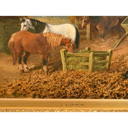 117 - After John Frederick Herring Jnr (1815-1907) British. Horses and Pigs in a Farmyard, Oil on canvas, ... 