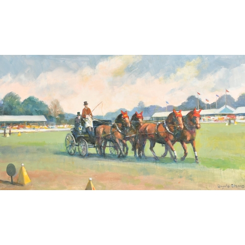 152 - Angela Stones (1914-1995) British. Carriage Riding at The Great Windsor Horse Show, Oil on board, Si... 