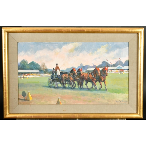 152 - Angela Stones (1914-1995) British. Carriage Riding at The Great Windsor Horse Show, Oil on board, Si... 