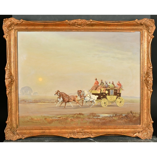 156 - Ninetta Butterworth (1922-    ) British. A Coaching Scene, Oil on canvas, Signed, 14