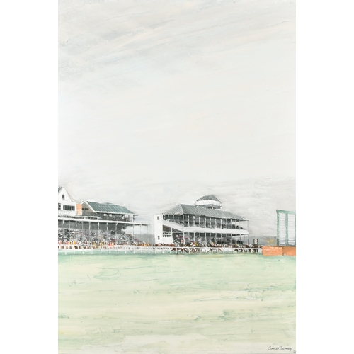 172 - Adrian Gerald Sallis Benney (1930-2008) British. A Triptych of Newbury Racecourse, Oil on board, Sig... 