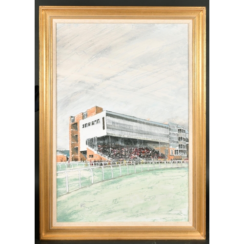 172 - Adrian Gerald Sallis Benney (1930-2008) British. A Triptych of Newbury Racecourse, Oil on board, Sig... 