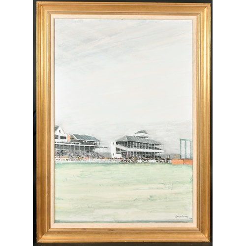 172 - Adrian Gerald Sallis Benney (1930-2008) British. A Triptych of Newbury Racecourse, Oil on board, Sig... 