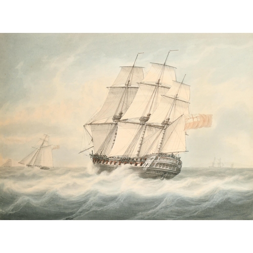 175 - Samuel Atkins (1760-1808) British. A Three Masted Ship in Full Sail, Watercolour, Signed, 11