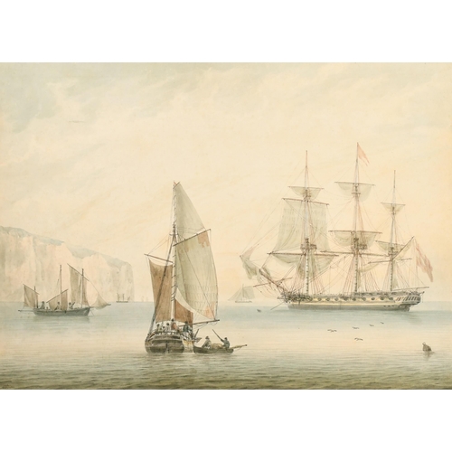 175 - Samuel Atkins (1760-1808) British. A Three Masted Ship in Full Sail, Watercolour, Signed, 11