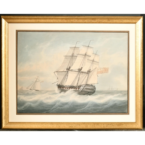 175 - Samuel Atkins (1760-1808) British. A Three Masted Ship in Full Sail, Watercolour, Signed, 11