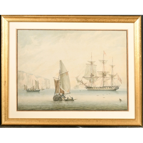 175 - Samuel Atkins (1760-1808) British. A Three Masted Ship in Full Sail, Watercolour, Signed, 11