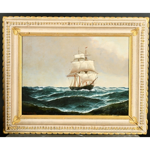 181 - Edward Hoyer (act.1870-1890) British. A Three Masted Ship in Choppy Waters, Oil on canvas, Signed an... 