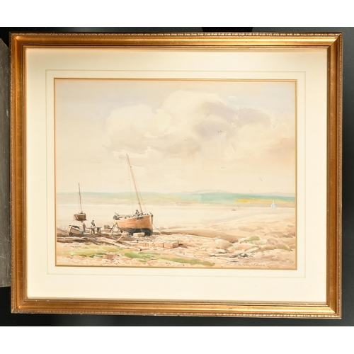 182 - Robert Craig Wallace (1886-1969) British. An Estuary Scene with Docked Boats, Watercolour, Signed, a... 