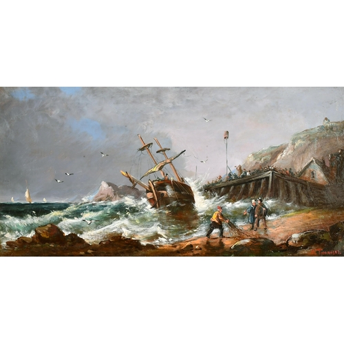 185 - Circle of William Thornley (1857-1935) British. A Shipping Scene in Choppy Waters, Oil on canvas, be... 