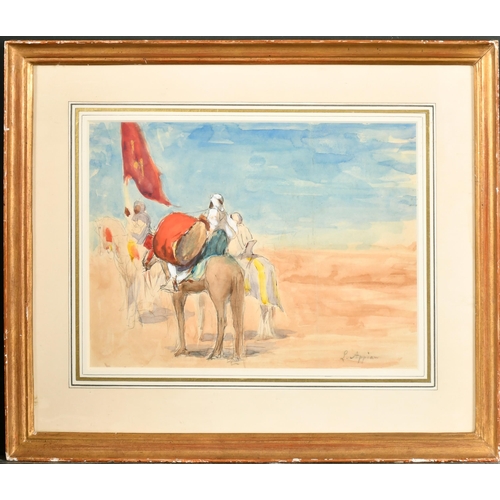 193 - Louis Appian (1862-1896) French. Arabian Figures on Horseback, Watercolour and pencil, Signed in Pen... 