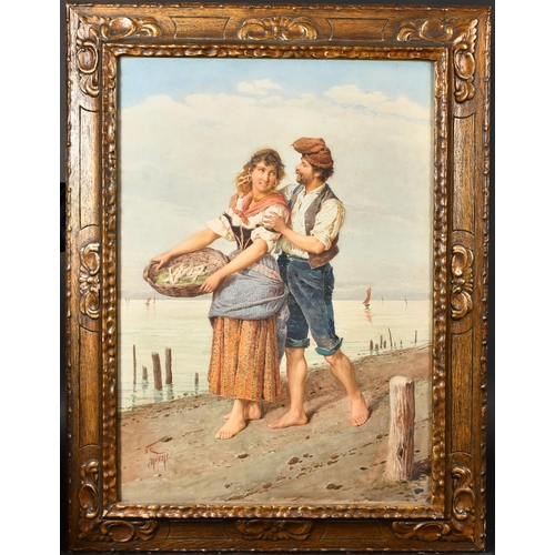 196 - Filippo Indoni (1842-1908) Italian. A Courting Couple by the Water's Edge, Watercolour, Signed, 31