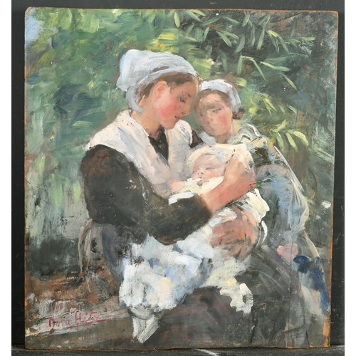 210 - Attributed to Dora Hitz (1865-1924) German. Mother and Child, a preparatory sketch, Oil on panel, Si... 