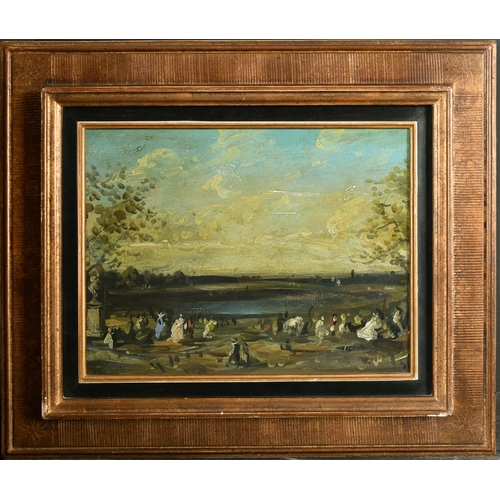 226 - Early 20th Century European School. Figures in a Landscape, Oil on board, Indistinctly inscribed ver... 