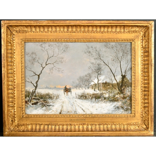 227 - Jules Charles Rozier (1821-1882) French. A Horse and Cart in a Winter Landscape, Oil on canvas, Sign... 