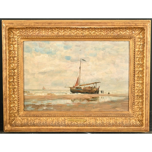 228 - Alphonse Stengelin (1852-1938) French. A Beached Vessel, Oil on panel, Signed, 8.25