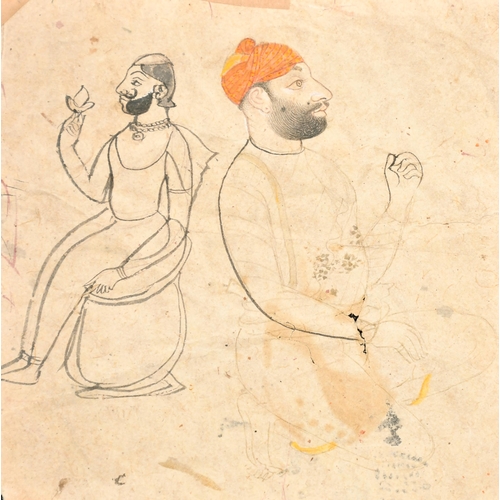 247 - 19th Century Persian School. Figure Studies, with others verso, Watercolour, pencil and ink, Unframe... 