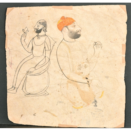 247 - 19th Century Persian School. Figure Studies, with others verso, Watercolour, pencil and ink, Unframe... 