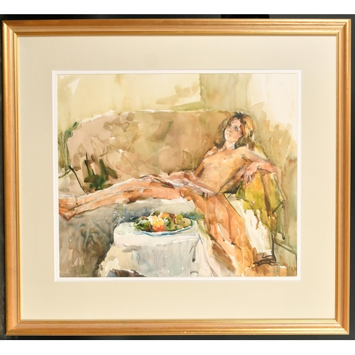 271 - Valery Gridnev (1956-    ) Russian. A Naked Reclining Lady, Watercolour, Signed and dated '00, 19.5