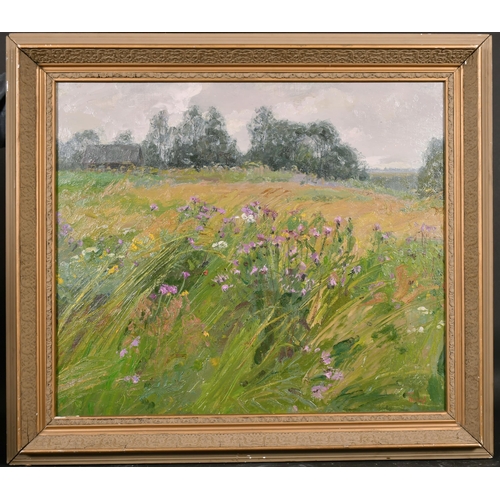 278 - Leonid Petrovich Tikhomirov (1925-    ) Russian. A Summer Meadow, Oil on Canvas, Signed in Cyrillic,... 