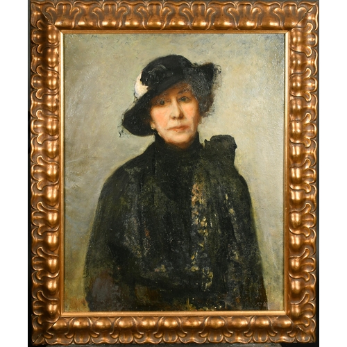 318 - Early 20th Century Irish School. Portrait of a Lady wearing Black, Oil on board, Indistinctly signed... 