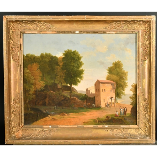 47 - Early 19th Century French School. Figures in a Classical Landscape, Oil on canvas, 15