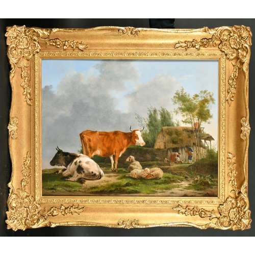 54 - Jean Francois Legillon (1739-1797) Flemish. Cattle and Sheep with Figures by a Barn beyond, Oil on c... 