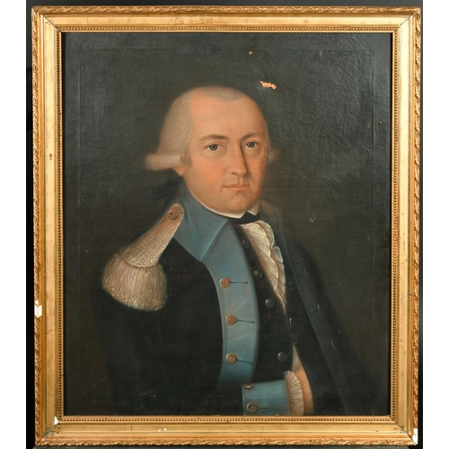 56 - Late 18th Century Swiss School. Bust Portrait of an Officer, Oil on canvas, Inscribed on a label ver... 