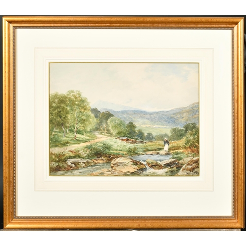 69 - David Bates (1840-1921) British. A Figures in a Mountainous River Landscape, Watercolour, Signed, 10... 