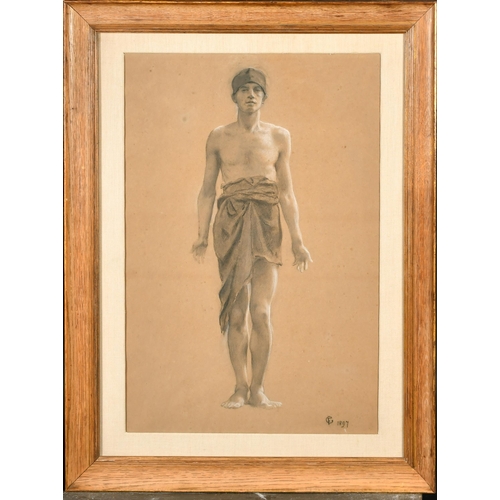 95 - Frederick Goodall (1822-1904) British. Study of a Draped Boy, Chalk heightened with white, Signed wi... 