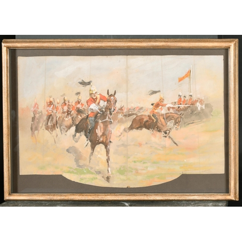 98 - 19th Century English School. Cavalry Charging in Battle, Watercolour and gouache, Shaped, 12.25