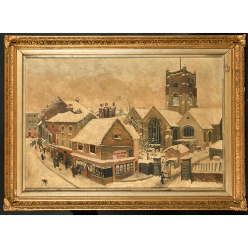 108 - L Windsor (19th-20th Century) British. A Winter Town Scene with Figures, Oil on canvas, Signed and d... 