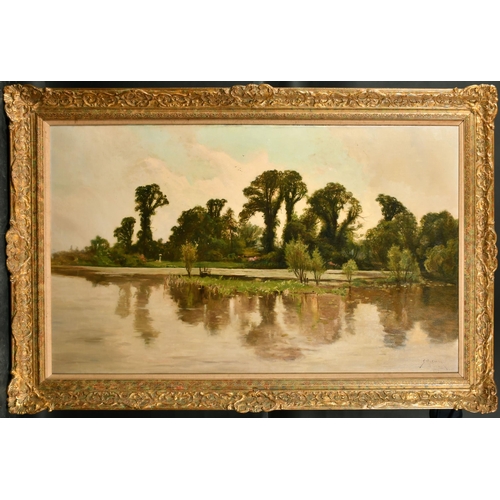 130 - George Aikman (1830-1905) British. A Tranquil River Landscape, Oil on canvas, Signed and dated 1889,... 