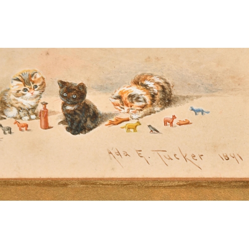 148 - Ada Eliza Tucker (1851-1939) British. Kittens at Play, Watercolour, Signed and dated 1891, Mounted, ... 