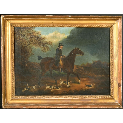 159 - Early 19th Century English School. A Hunting Scene, Oil on canvas, Extensively inscribed verso, 15