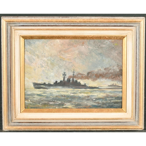 172 - Norman Wilkinson (1878-1971) British. 'Battleship at Speed', Oil on artist's board, Signed and inscr... 