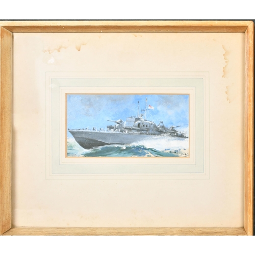 173 - Robert Purves Flint (1883-1947) British. A WWII Motor Torpedo Boat, Oil sketch on board, Signed with... 