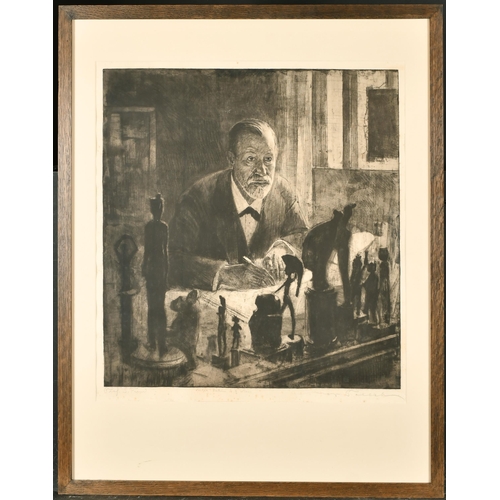 176 - Max Pollak (1886-1950) Czech. Portrait of Sigmund Freud at his Desk, 1914, Etching, Signed and inscr... 