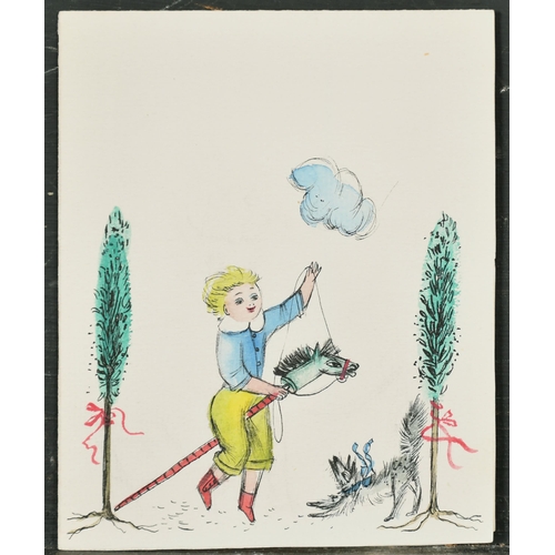 183 - Bele Bachem (1916-2005) German. A Girl with a Skipping Rope held by two Poodles, Watercolour and ink... 